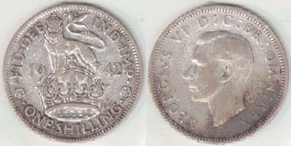 1942 Great Britain silver Shilling (British) A001959